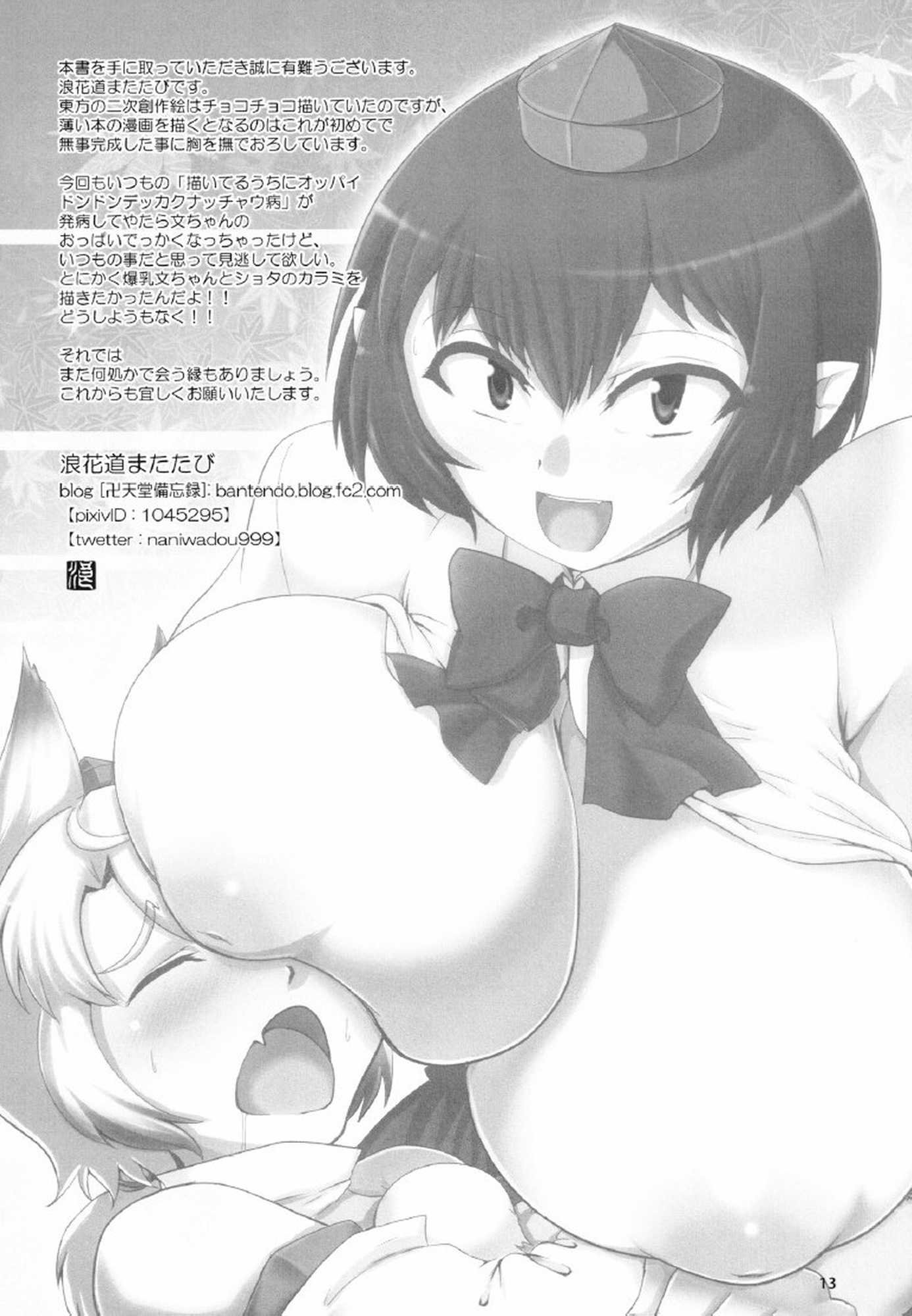 爆乳文ちゃんがショタ白狼天狗くんにおっぱい弄らせてあげるだけの本 12ページ